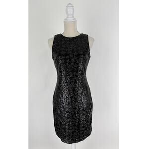 Belle Badgley Mischka Floral Sequin Sleeveless Cocktail Dress Women Size 4 Black